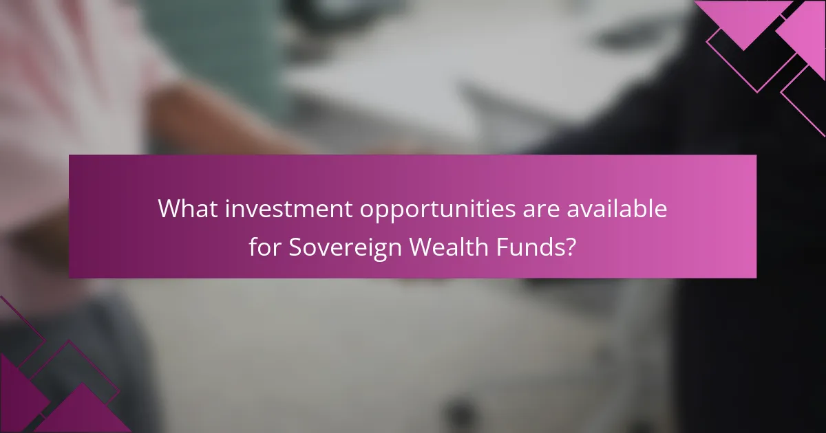 What investment opportunities are available for Sovereign Wealth Funds?